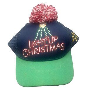 Christmas holiday snap back hat puff ball net green blue adult one size READ